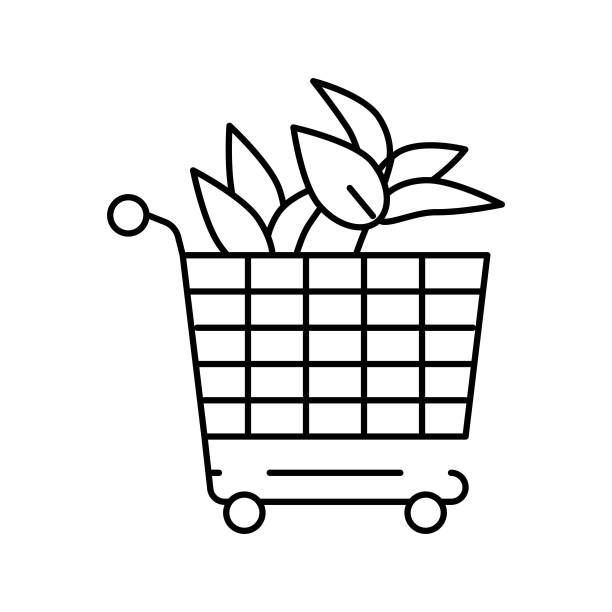 购买植物在花卉商店线图标矢量插图图片下载