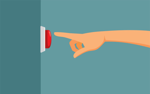 手按一个红色按钮矢量卡通插图图片下载