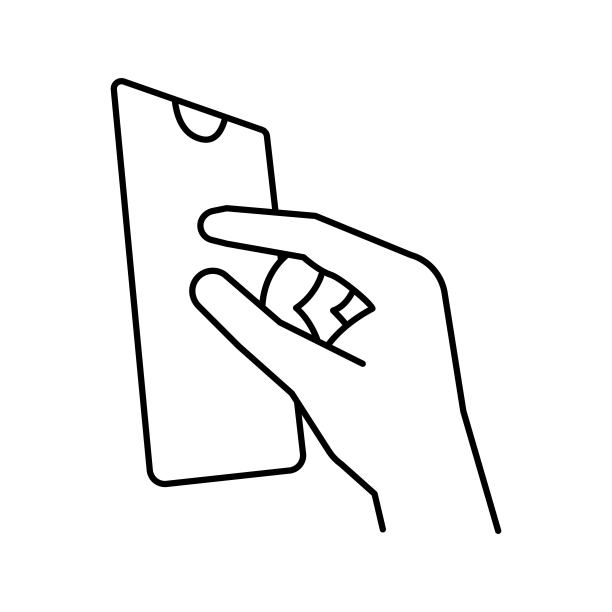 放大照片在智能手机屏幕线图标矢量插图图片下载