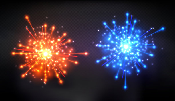 逼真的矢量烟花在黑暗透明的背景图片下载