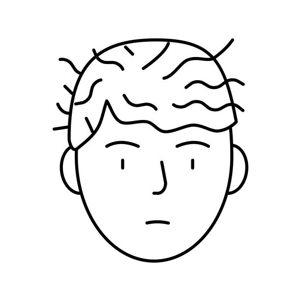 女人在角蛋白使用线图标矢量插图图片下载