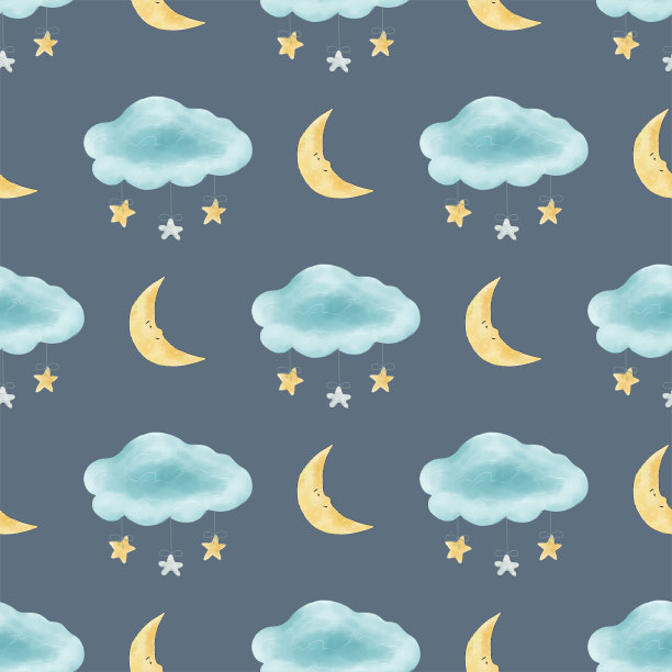 无缝的新月、云和星星图案。插图。图片下载