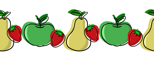 无缝边纹，成熟果带叶，卡通风格图片下载