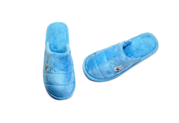 蓝色拖鞋在一个白色的背景特写图片下载