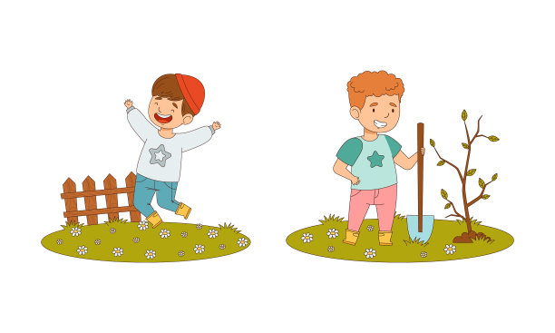 孩子们的春季活动设置可爱的孩子们工作图片下载