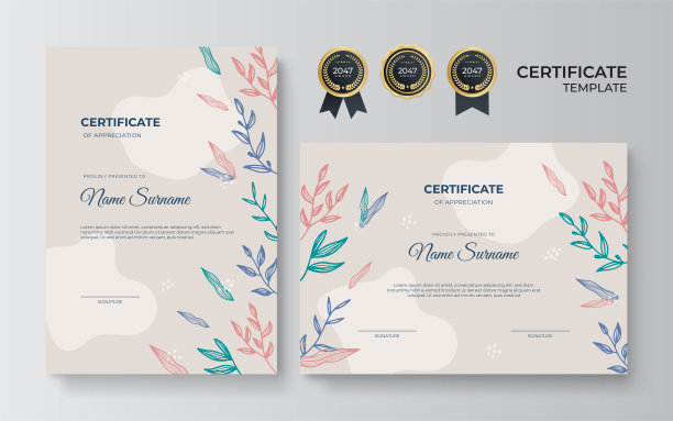 花卉抽象彩色证书设计模板图片下载