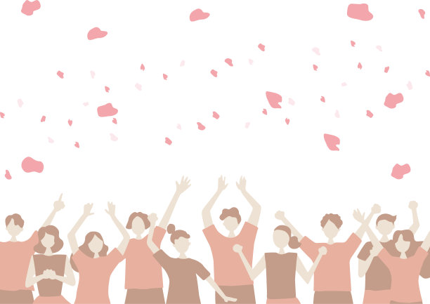 很多快乐的人和花瓣平面风格的插图图片下载