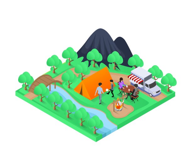 一家人在森林里露营图片下载