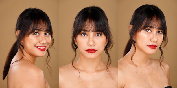 混血（亚洲、印度、阿拉伯血统）20多岁女子，浓妆时尚，面带微笑图片下载