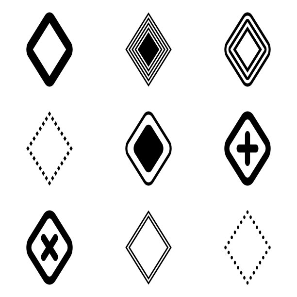 菱形平面图标设置孤立在白色背景上图片下载