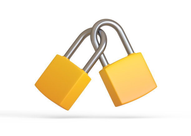 两个黄色锁挂锁隔离在白色背景上图片下载