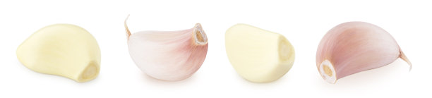 一组新鲜的大蒜孤立在白色的背景上。图片下载