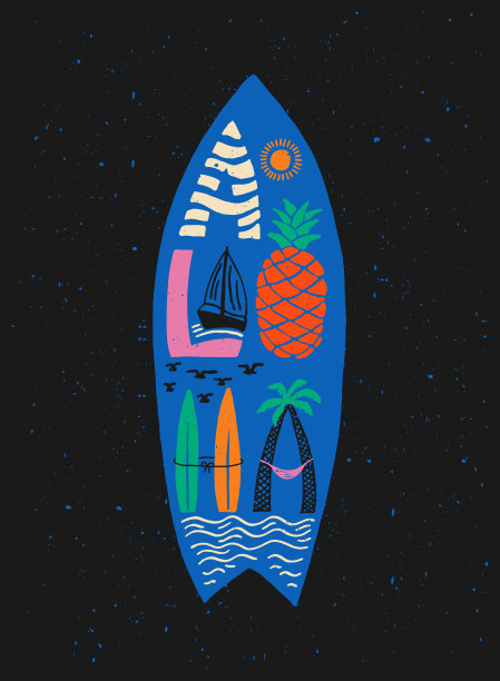 夏威夷冲浪刻字。向量书法插图图片下载