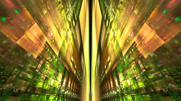 抽象三维空间，设计元素。数字技术和数据中心。建筑设计，数字经济。发光的墙。三维渲染图片下载