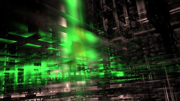 抽象三维空间，设计元素。数字技术和数据中心。建筑设计，数字经济。发光的墙。三维渲染图片下载