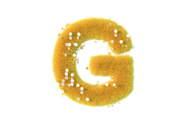 字母G与黄色的草和花大写白色背景图片下载