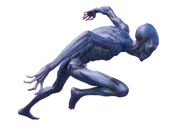 3D渲染蓝色外星人在白色图片下载