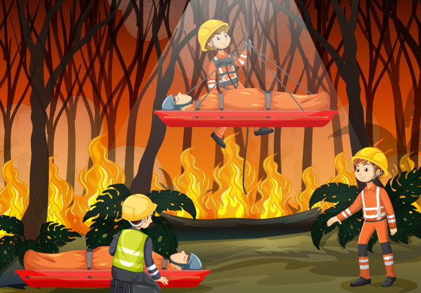 动画片中消防员救援的野火场景图片下载