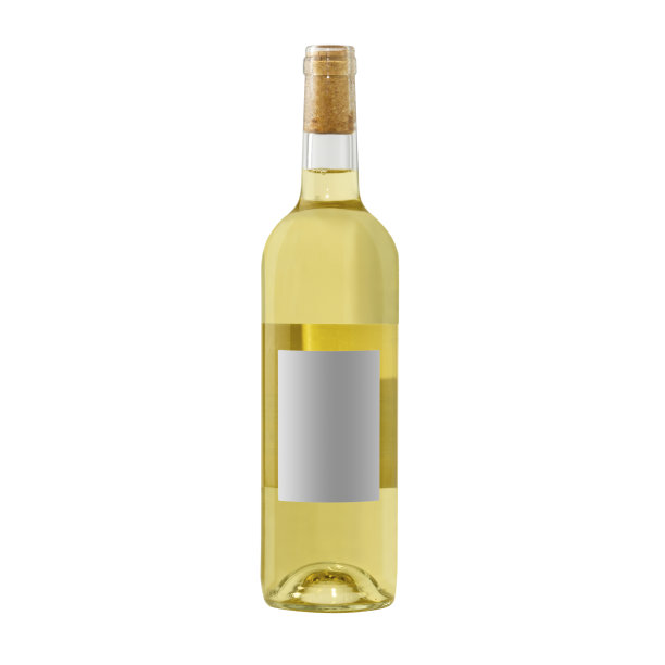 白黄酒瓶与空白标签孤立在白色背景。图片下载