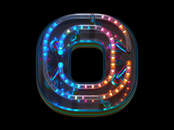 眨眼了字体。五颜六色的光。字母O图片下载