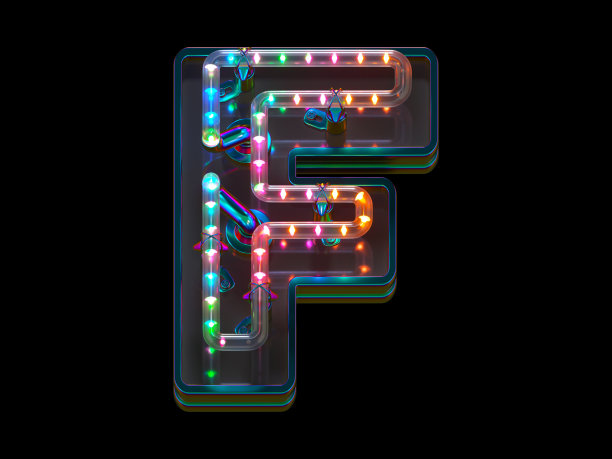 眨眼了字体。五颜六色的光。字母F图片下载