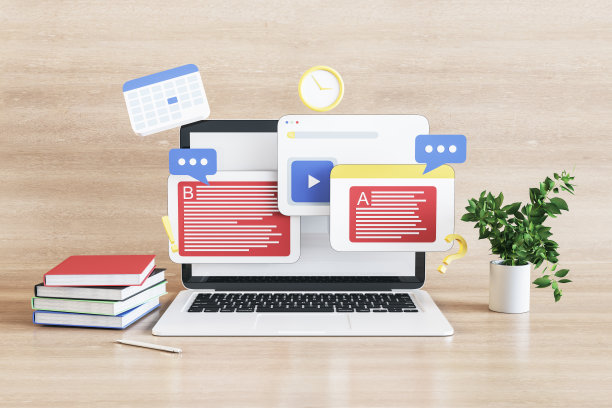 近距离的笔记本电脑与在线教育的概念上木制的工作场所背景。学习和学习的理念。3 d渲染。图片下载