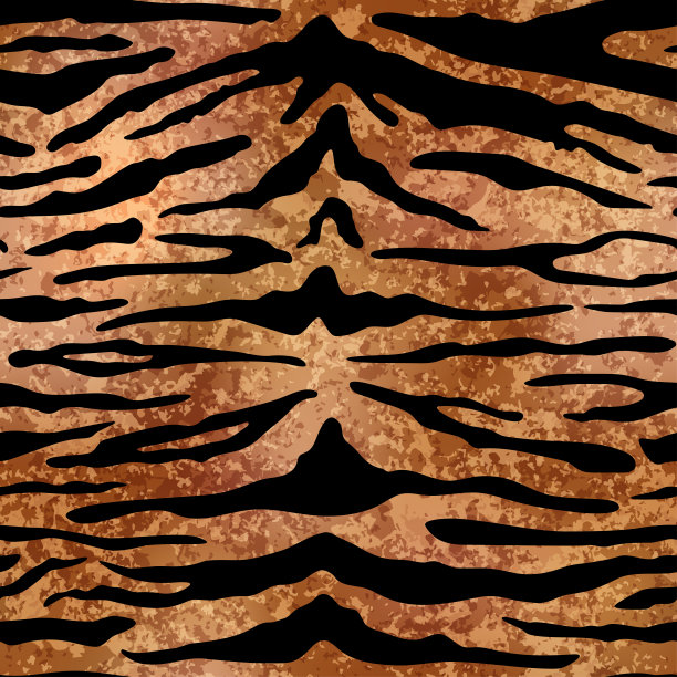 青铜金虎无缝图案。向量金色野生动物皮肤纹理背景，黑色条纹在铜箔闪亮的背景豪华打印。摘要丛林狩猎纹理设计，墙纸图片下载