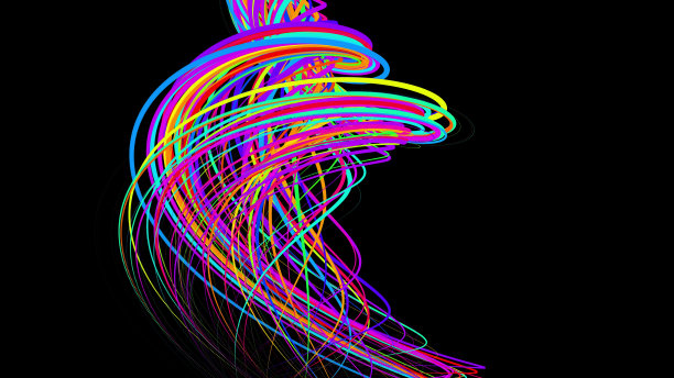 3d渲染时尚的创意抽象背景。彩色线条呈螺旋状旋转。粒子的运动设计，可塑造线条、螺旋和抽象结构。三维渲染图片下载