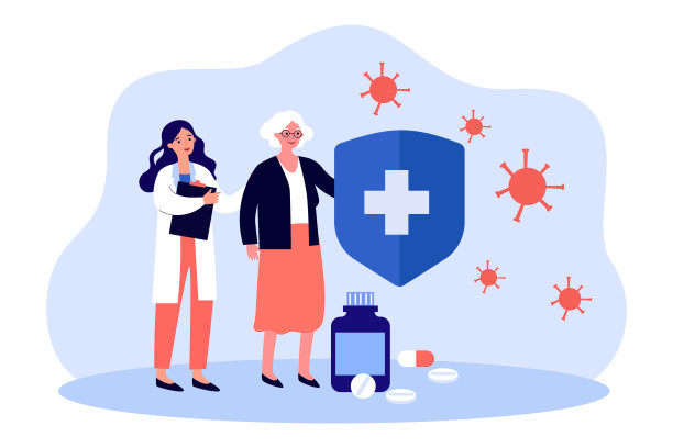 医生和老病人保护身体免受细菌侵害图片下载
