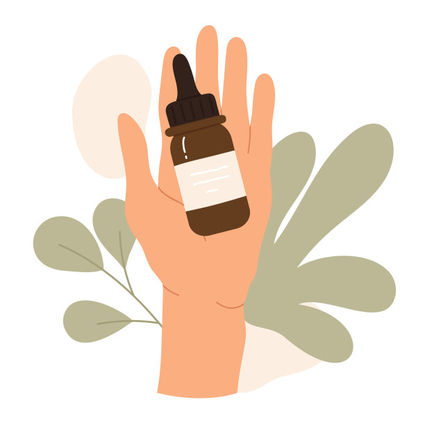 女人的手握着天然有机的叶子化妆品。生态美容产品在瓶装环保包装。护肤常规概念。矢量插图在卡通风格。孤立的白色背景。图片下载