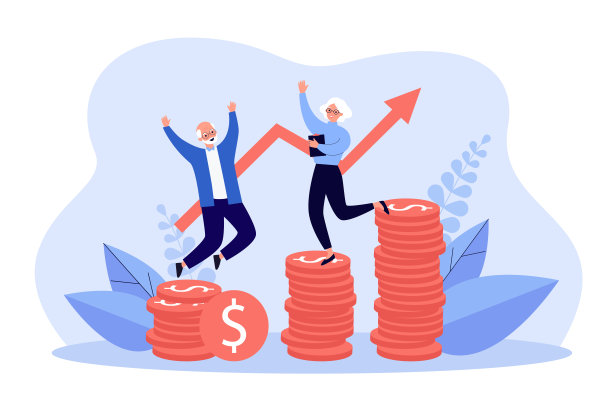 一对老夫妇在一堆硬币上欢快地跳舞图片下载