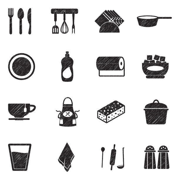 厨房工具图标。黑色涂鸦设计。矢量插图。图片下载