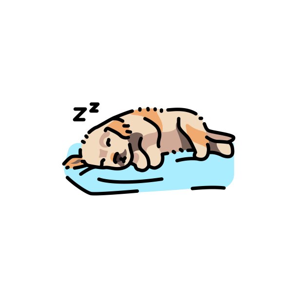 正在睡觉的小狗颜色线图标。网页的象形图图片下载