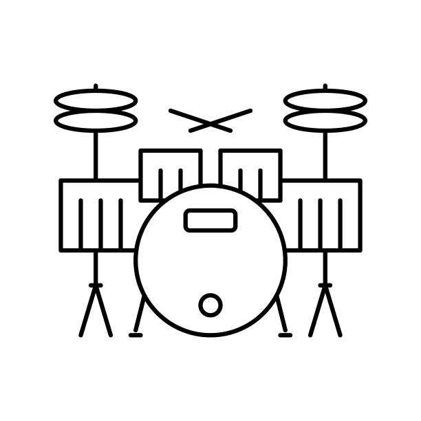 鼓节奏低音乐器线图标矢量插图图片下载