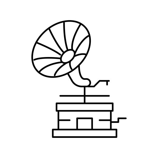 收听音乐的唱片机线性图标矢量插画图片下载