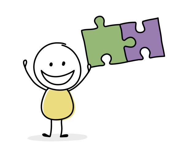 有趣的玩拼图的人。经营理念。向量图片下载