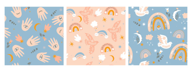 无缝图案集合在波西米亚风格。矢量图形。图片下载