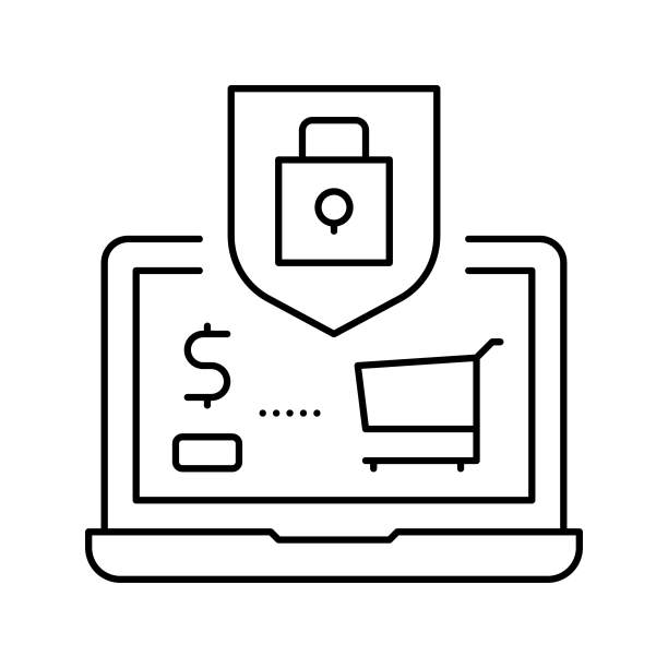 安全购物线性图标矢量图图片下载