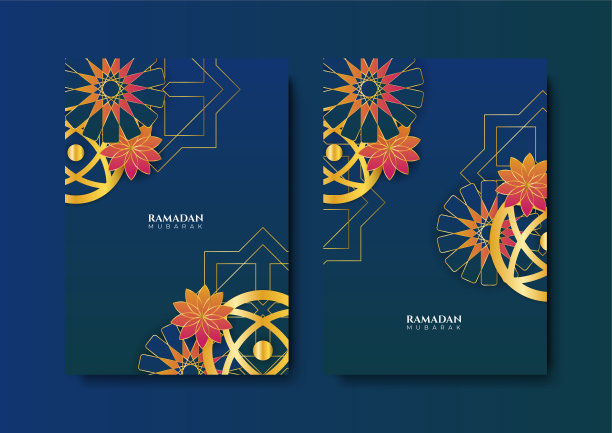 时髦的伊斯兰斋月贺卡和海报背景模板与清真寺，灯笼，模式，和新月。为开斋晚宴邀请设计，ramadhan mubarak kareem。矢量图图片下载
