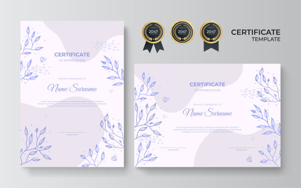 花卉抽象彩色证书设计模板图片下载