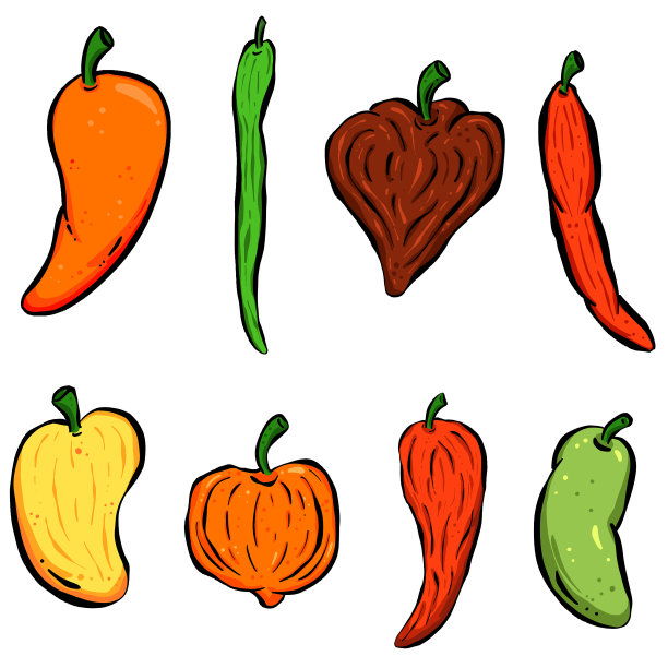卡通风格的辣椒蔬菜，根和片集合图片下载