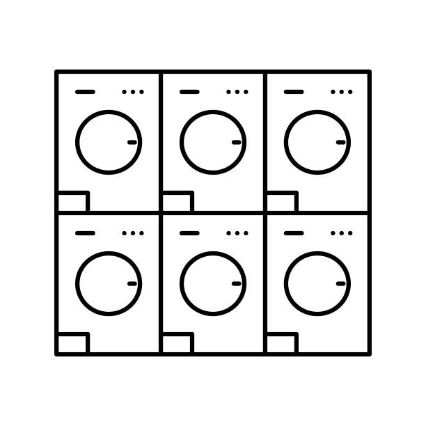 洗衣店设备用于洗衣服线图标矢量插图图片下载