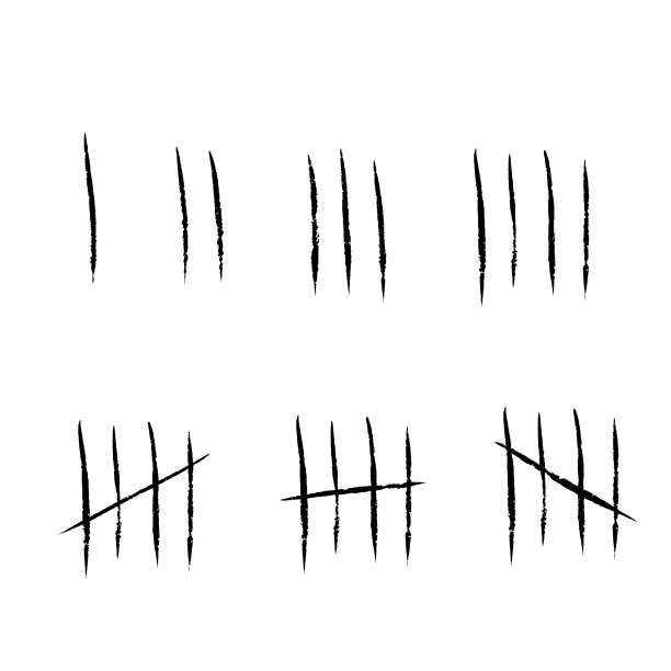 统计分数。监狱墙上贴着一排排的柜台。监狱的迹象。五行。手画的划掉。图片下载
