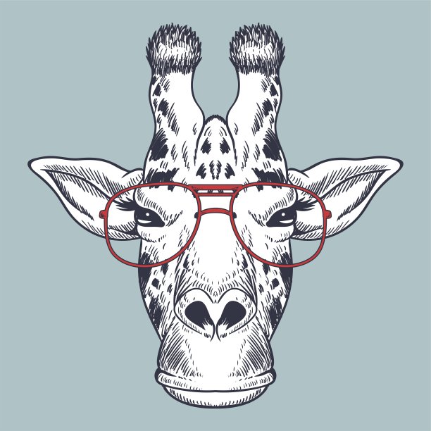 长颈鹿手画，戴着红色眼镜图片下载