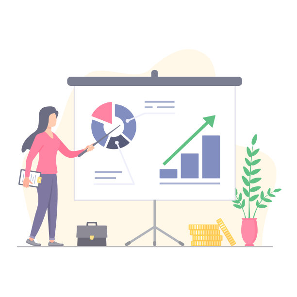 使用演示板的商务女人矢量扁平插画图片下载