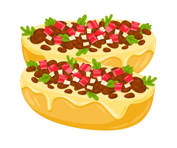 卡通Molletes墨西哥食物矢量插图。传统的墨西哥菜。白色背景上的酱汁、豆子和奶酪图片下载