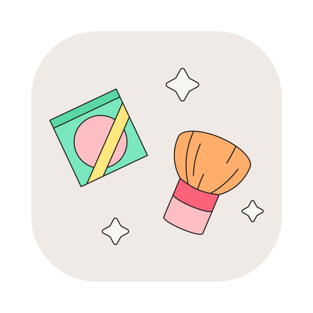 面部腮红和笔刷图标。可爱的卡通矢量图形。花哨的涂鸦亚洲风格的韩国美容化妆品用品插画标志。图片下载