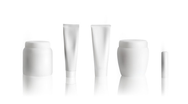 奶油管模型与白色的罐子和口红在白色的背景。化妆品包装模拟。矢量图图片下载