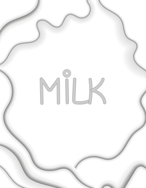 抽象的白色背景与剪纸形状和牛奶字母。图片下载