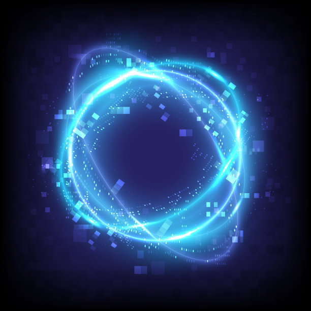故障和像素。技术发光旋光效应。神奇的抽象的框架。圆形元件的能量。明亮的科幻小说。闪耀的霓虹灯宇宙。未来漩涡宇宙轨迹效应图片下载